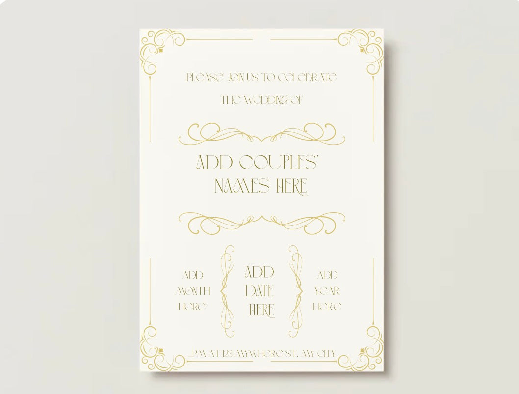 Elegant Gold Wedding Invitation Template | Editable Canva Wedding Invite