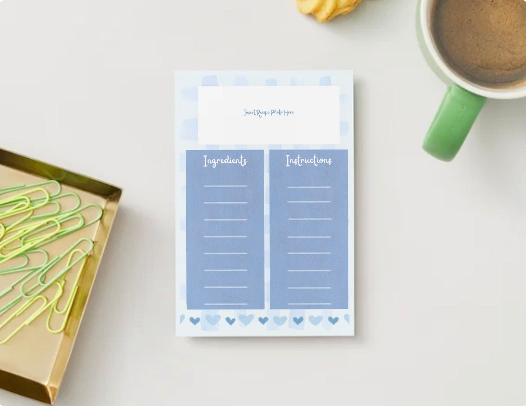 Blue Gingham Recipe Book Template | Editable Canva Cookbook & Recipe Card Collection