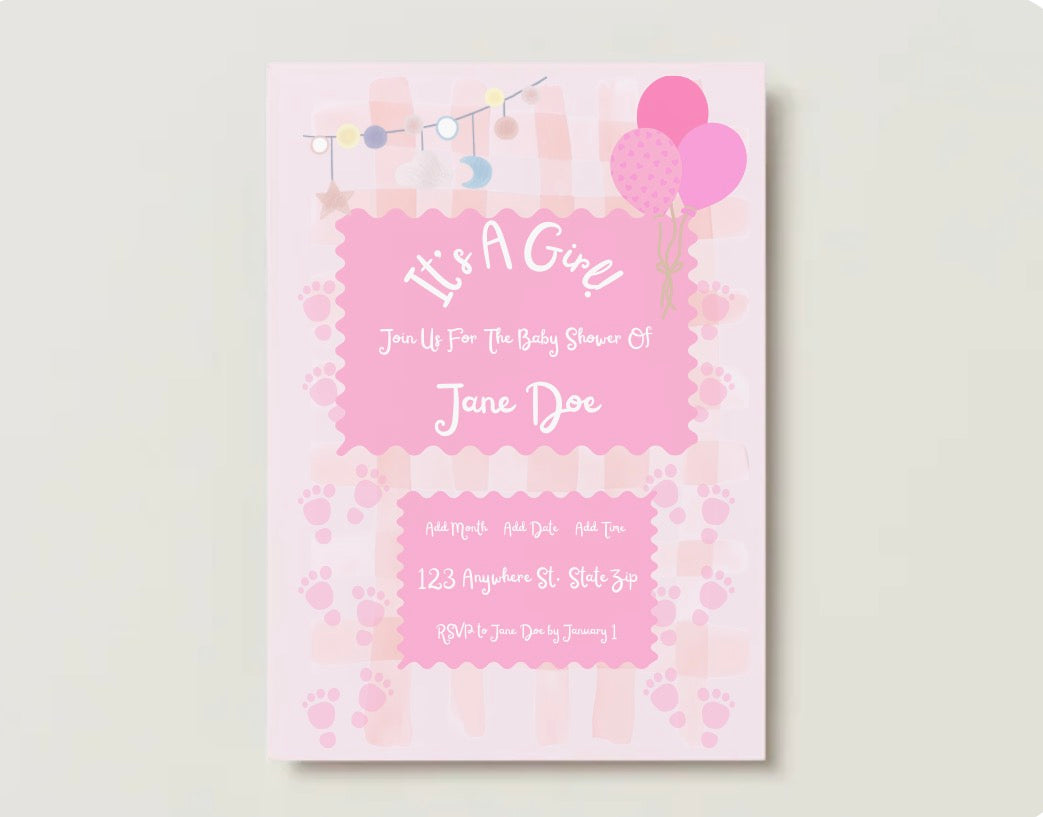 Pretty in Pink Baby Shower Invitation | Editable Canva Template