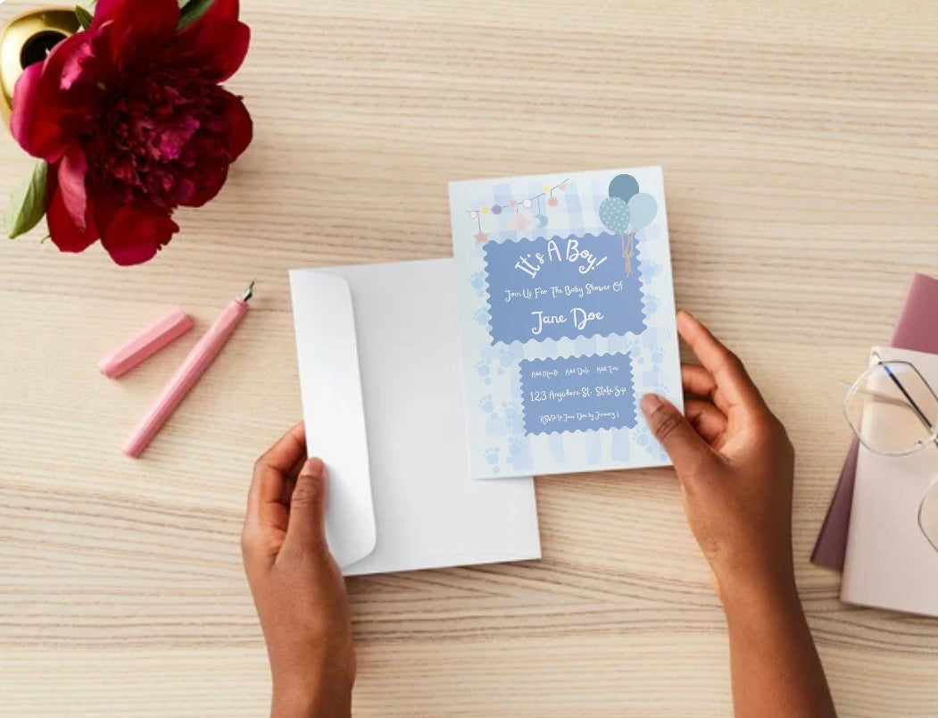 Little Blue Bundle Baby Shower Invitation | Editable Canva Template