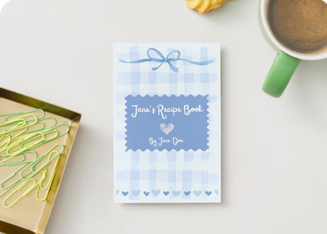 Blue Gingham Recipe Book Template | Editable Canva Cookbook & Recipe Card Collection