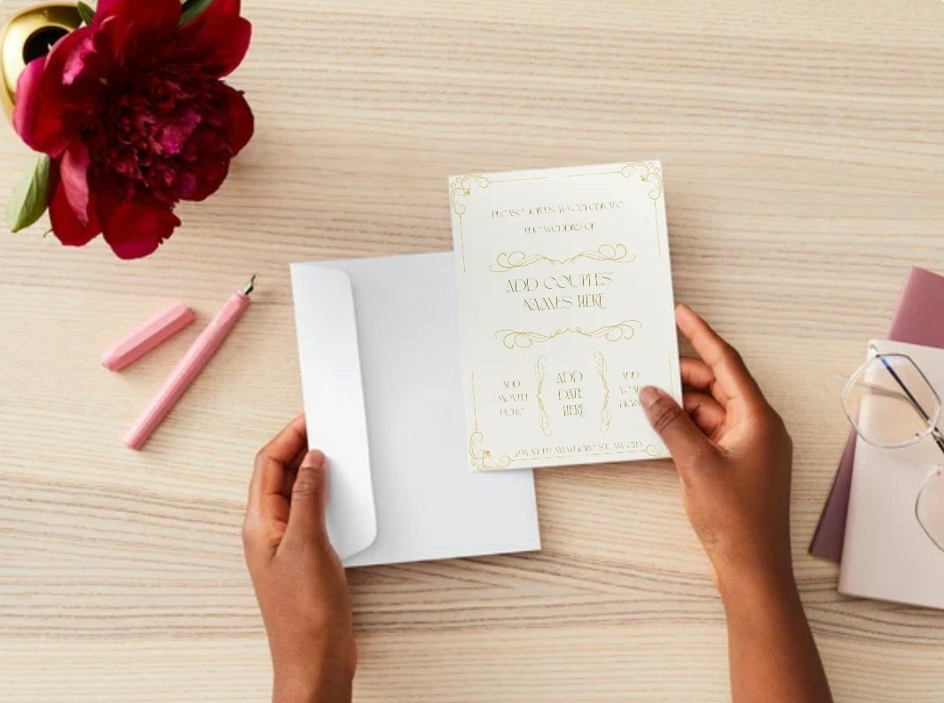 Elegant Gold Wedding Invitation Template | Editable Canva Wedding Invite