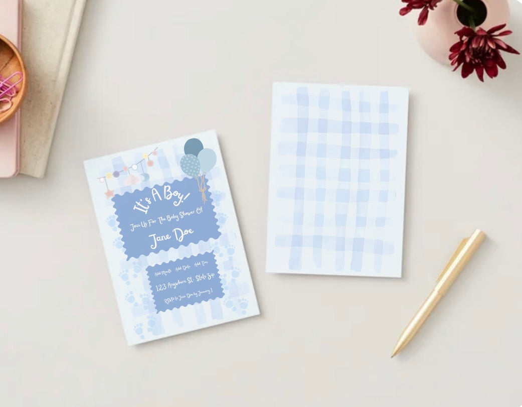 Little Blue Bundle Baby Shower Invitation | Editable Canva Template